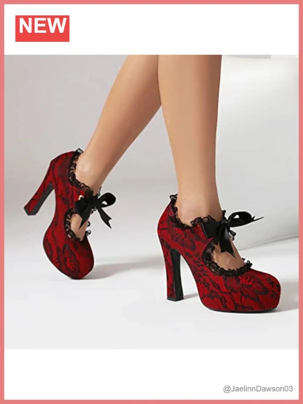 Elerhythm Women's Lace Flower Mary Jane Punk Closed Toe Prom Costume Elegantes